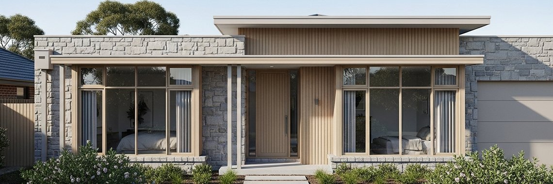Double Storey House Facade Truganina: Stone Cladding vs. Timber Accents ...