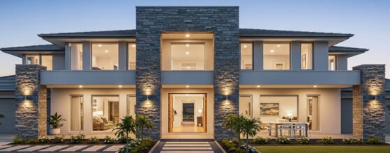 Double Storey House Facade Aintree Using Natural Stone Cladding to Create a High-End Entrance