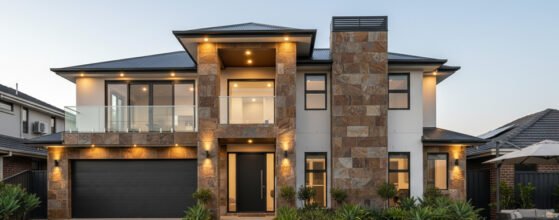 Double Storey House Facade Fraser Rise Natural Stone Feature Walls